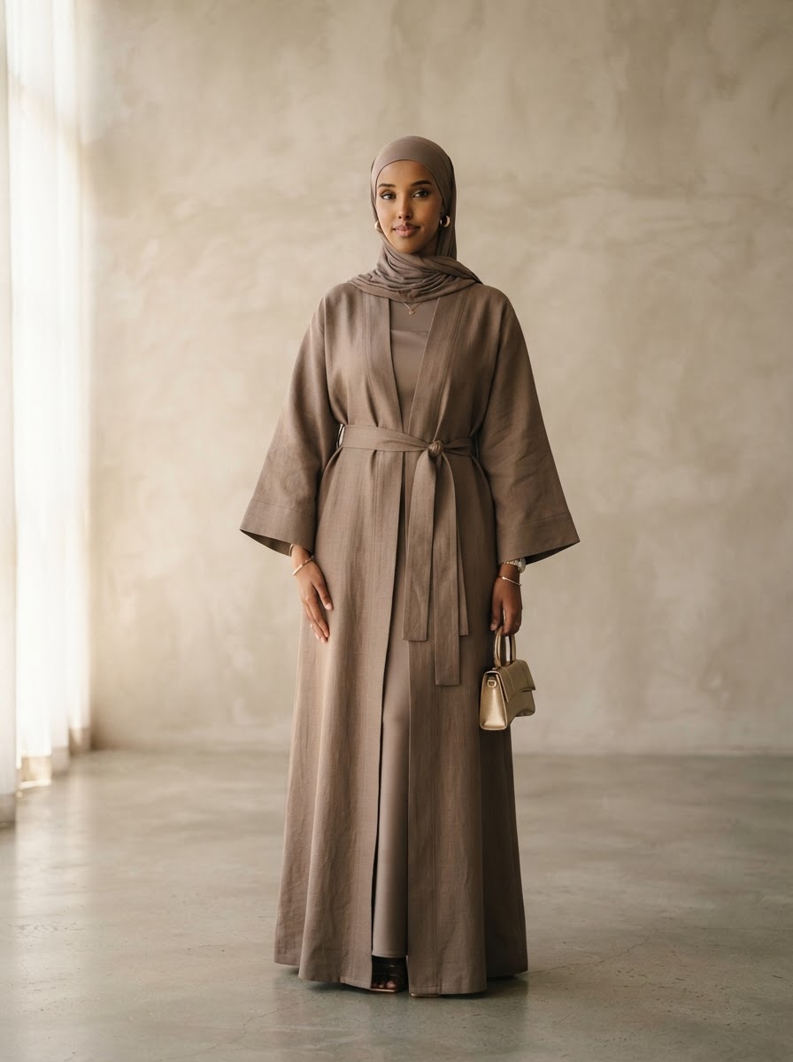 ZEROVA Instagram — abaya kimono taupe