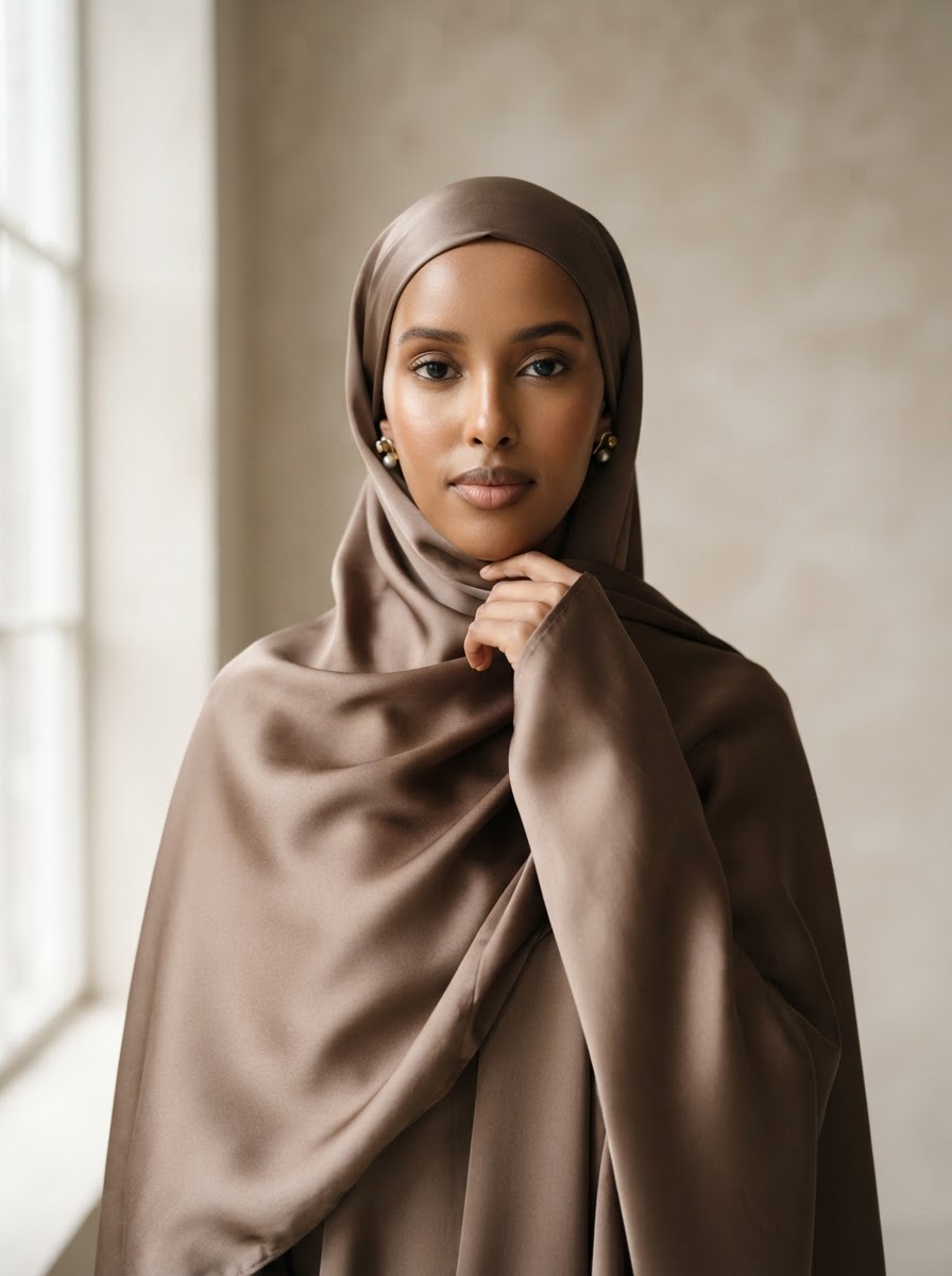 ZEROVA Instagram — hijab satin taupe
